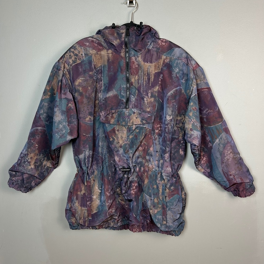 VTG 90s Anorak Jacket Roffe Womens Medium Earthy Chroma Shell Abstract USA